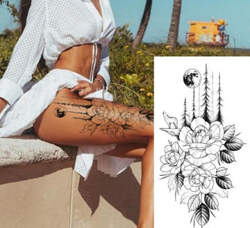 tatouage éphémère fleurs et loup