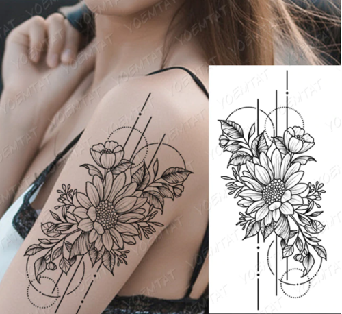 tatouage temporaire fleur stylisée