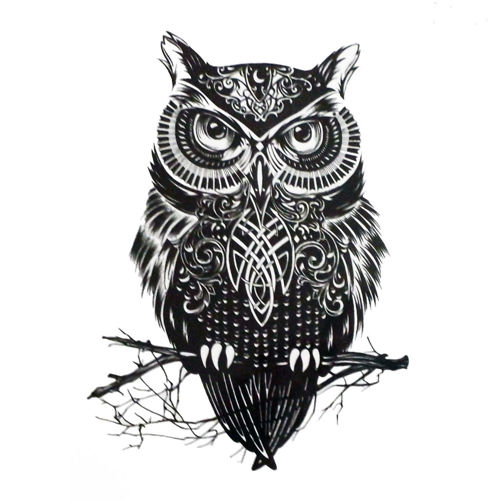 faux tatouage hibou noir