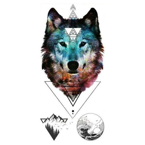 tatouage éphémère tête de loup colorée