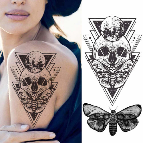 tatouage éphémère tête de mort et papillon