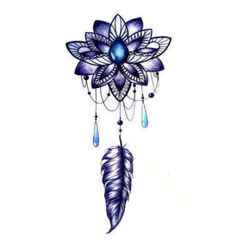 Tatouage éphémère Fleur de Lotus Bleu et Plume