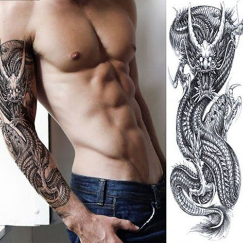 tatouage temporaire dragon bras entier