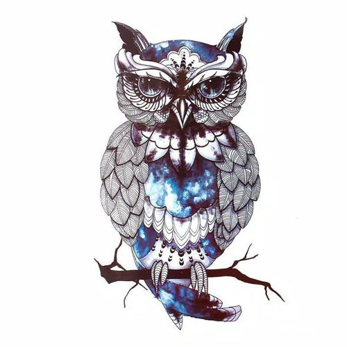 tatouage éphémère hiboux bleu