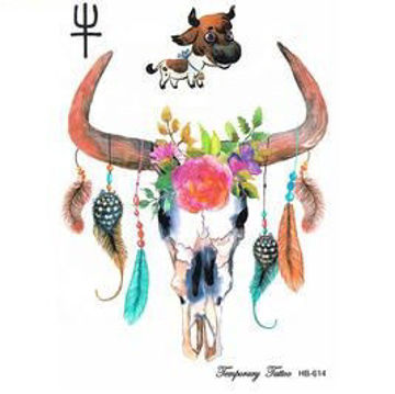 tatouage éphémère tête de buffle et plumes