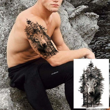 tatouage éphémère loup dans les bois