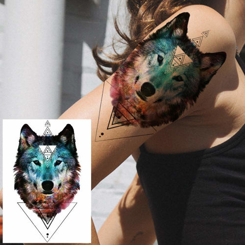tatouage éphémère tête de loup colorée1