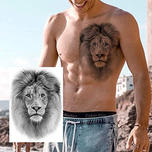tatouage éphémère tête de lion réaliste