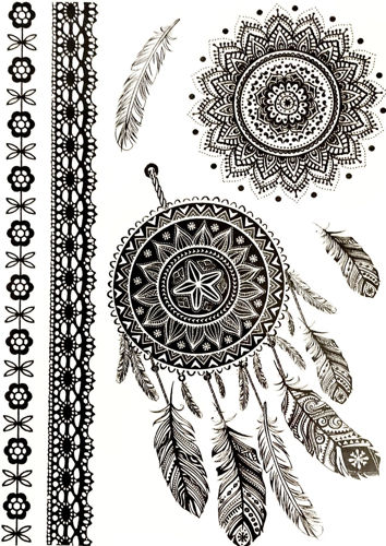 Image de Tatouage éphémère Attrape rêves, Mandala et bracelets 15x21cms