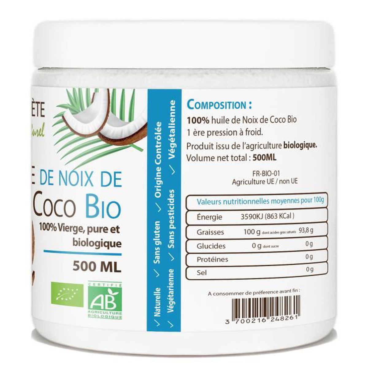 Planète Au Naturel 500ml Huile de Coco Bio