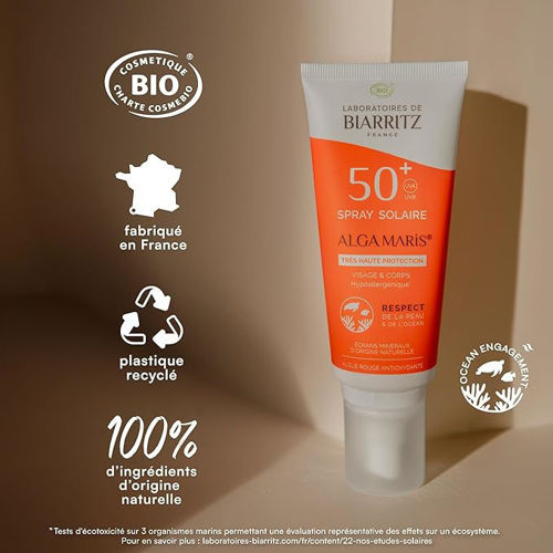 Crème Solaire en Spray  SPF50+  Laboratoire de Biarritz Certifiée Bio 100ml